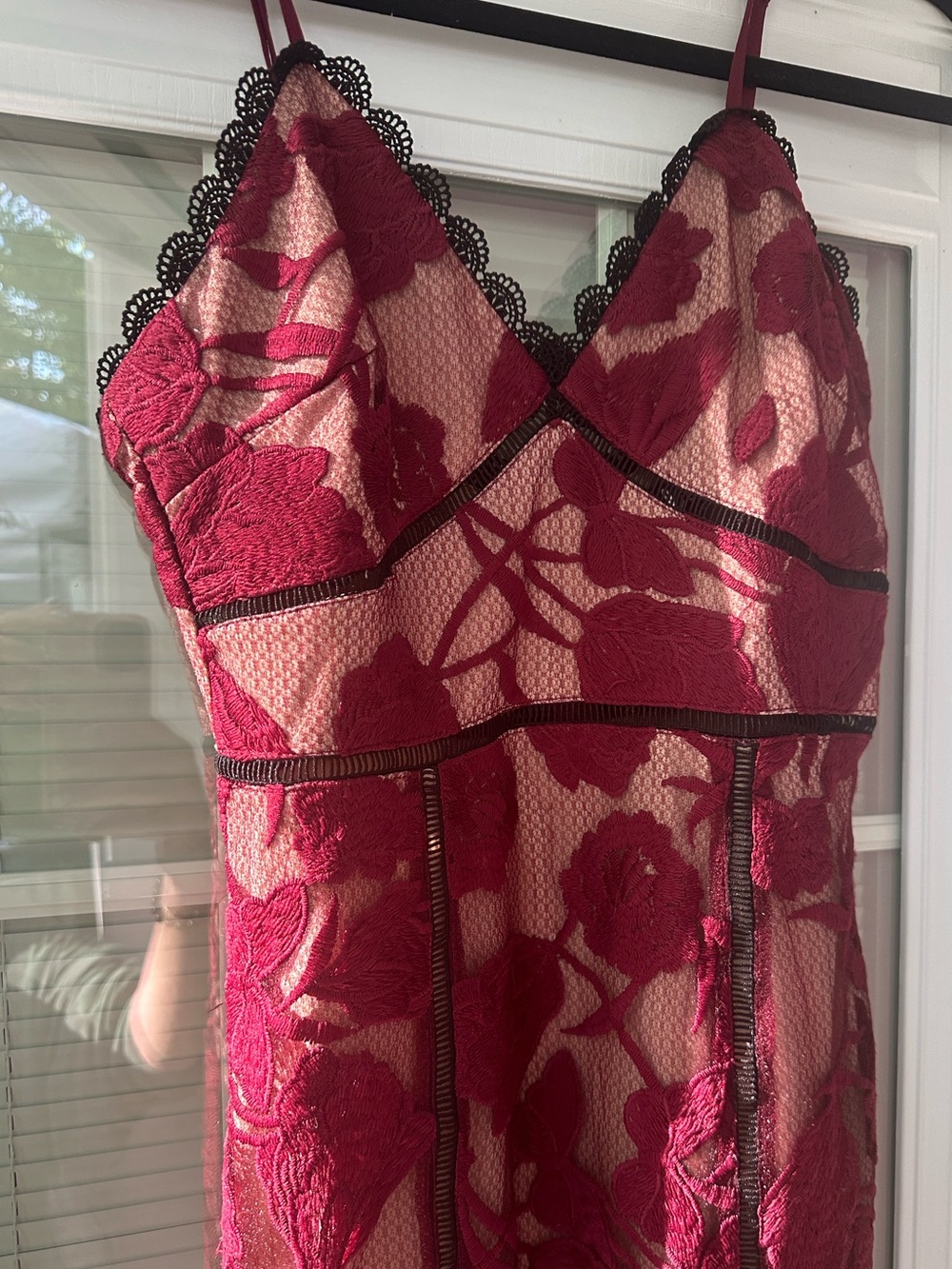 Lulu's Burgundy Floral Lace Maxi Dress